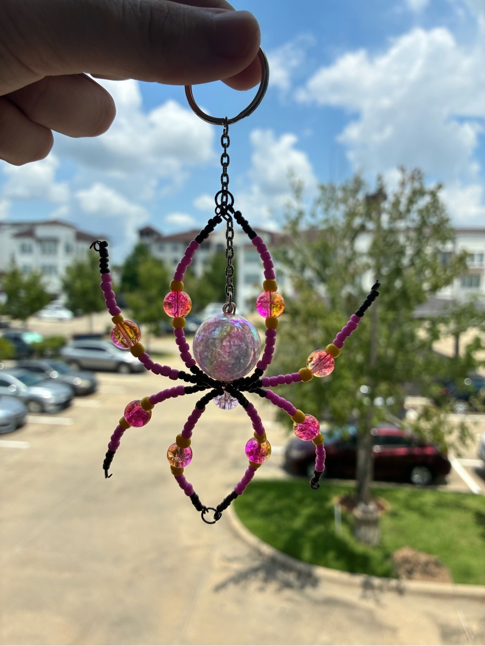 Handmade Keychain with Pink and Yellow Beads